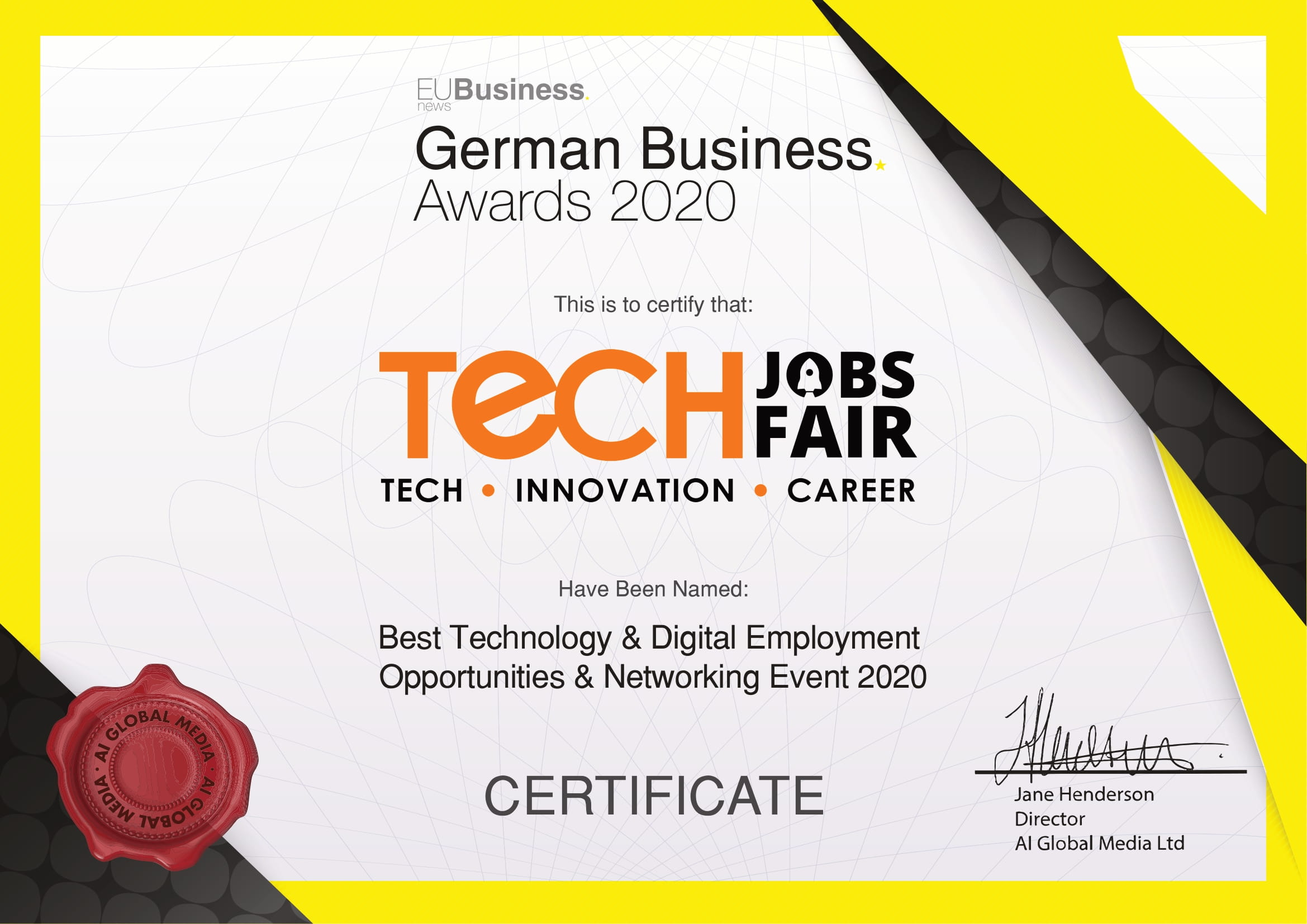 Tech Jobs Fair German Business Award 2020