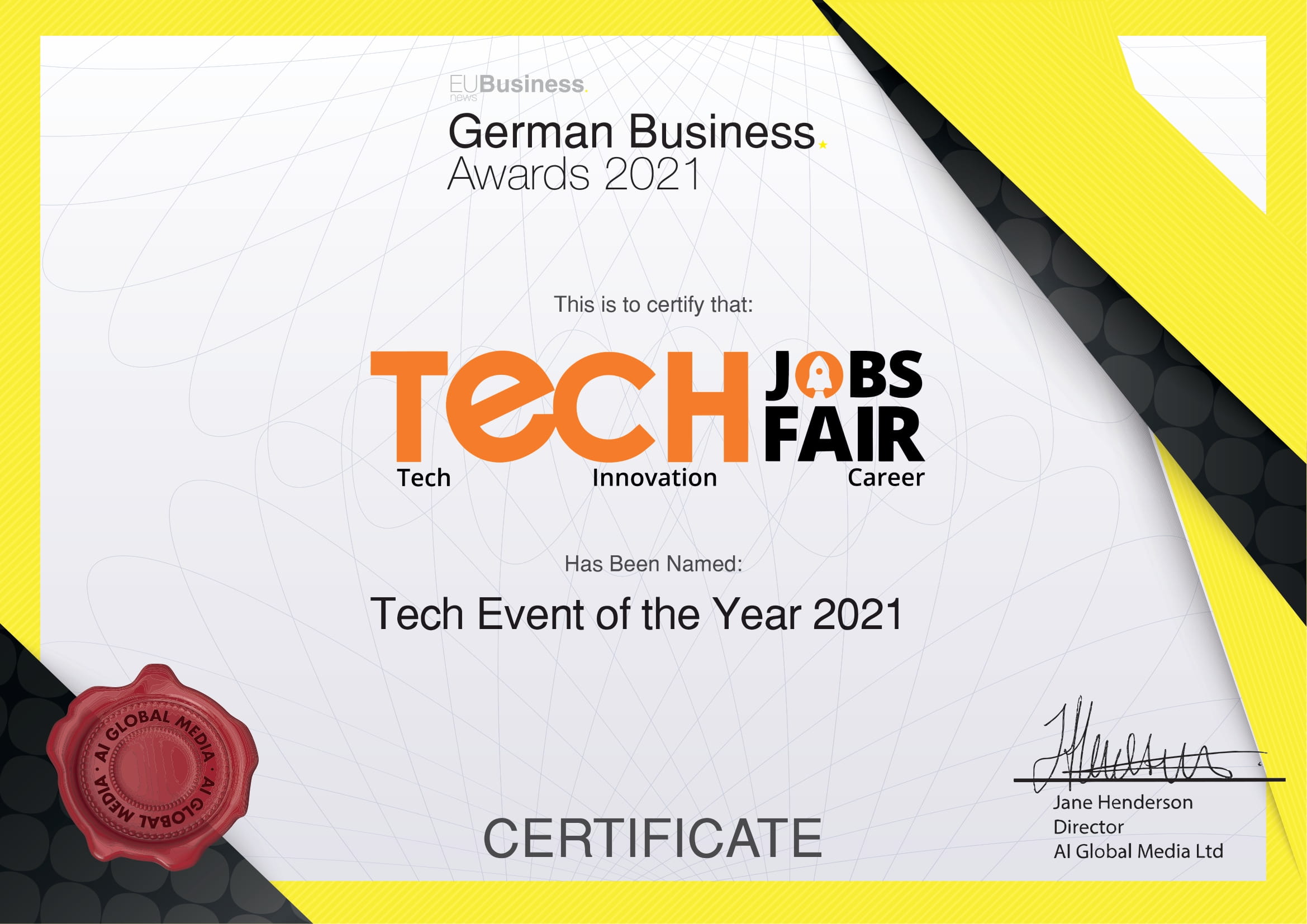 Tech Jobs Fair German Business Award 2021