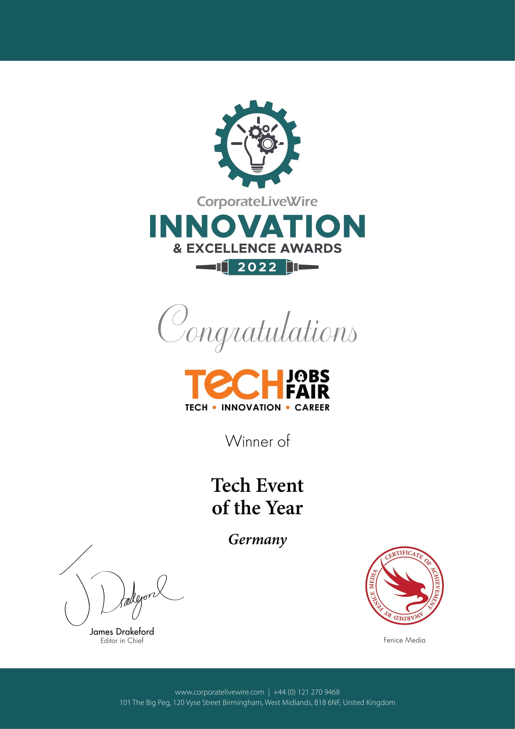 Tech Event of the Year Germany by Corporate Livewire Innovation & Excellence Awards 2022