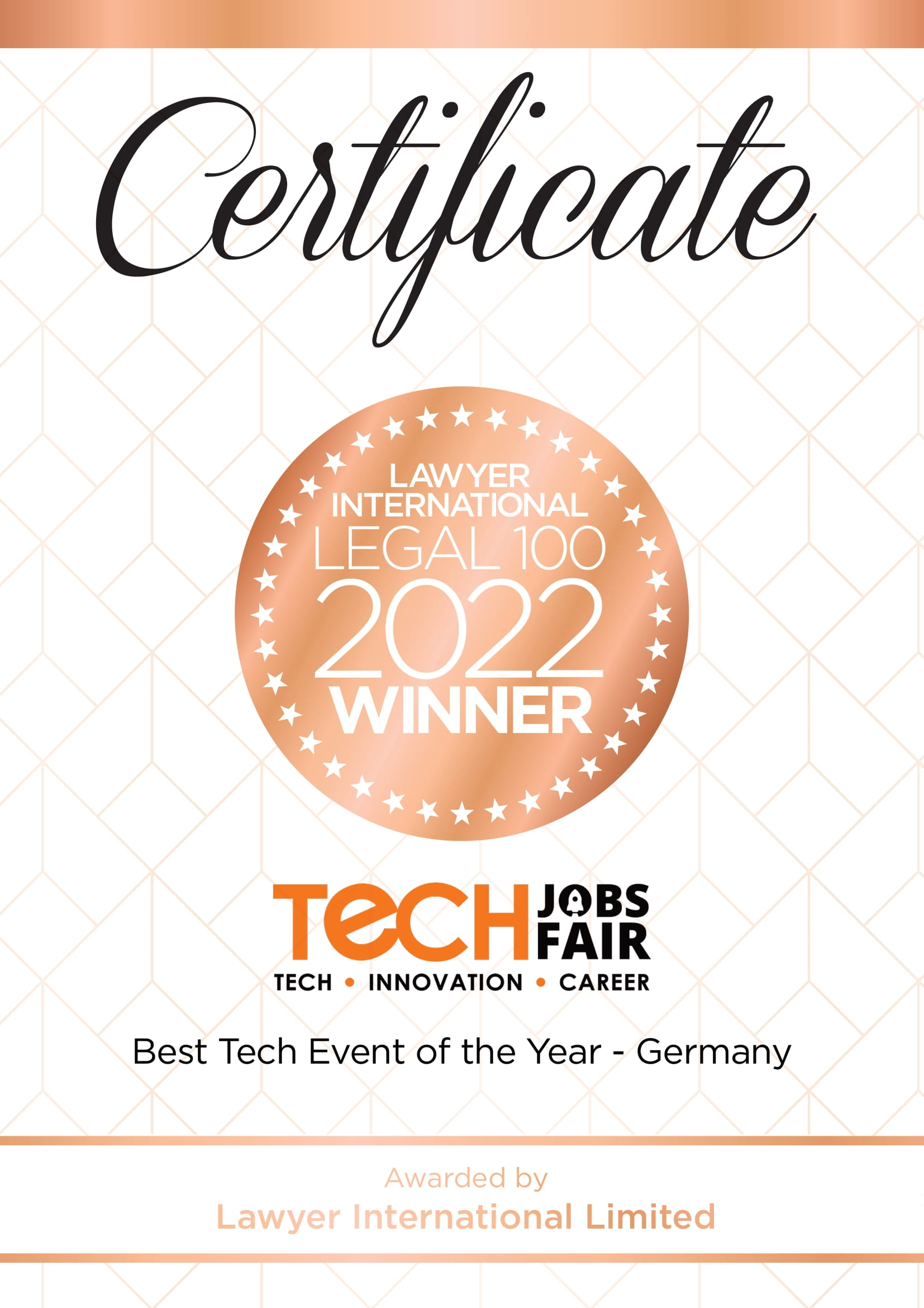 Best Tech Event of the Year Germany - 2022 by Lawyer International – Legal 100